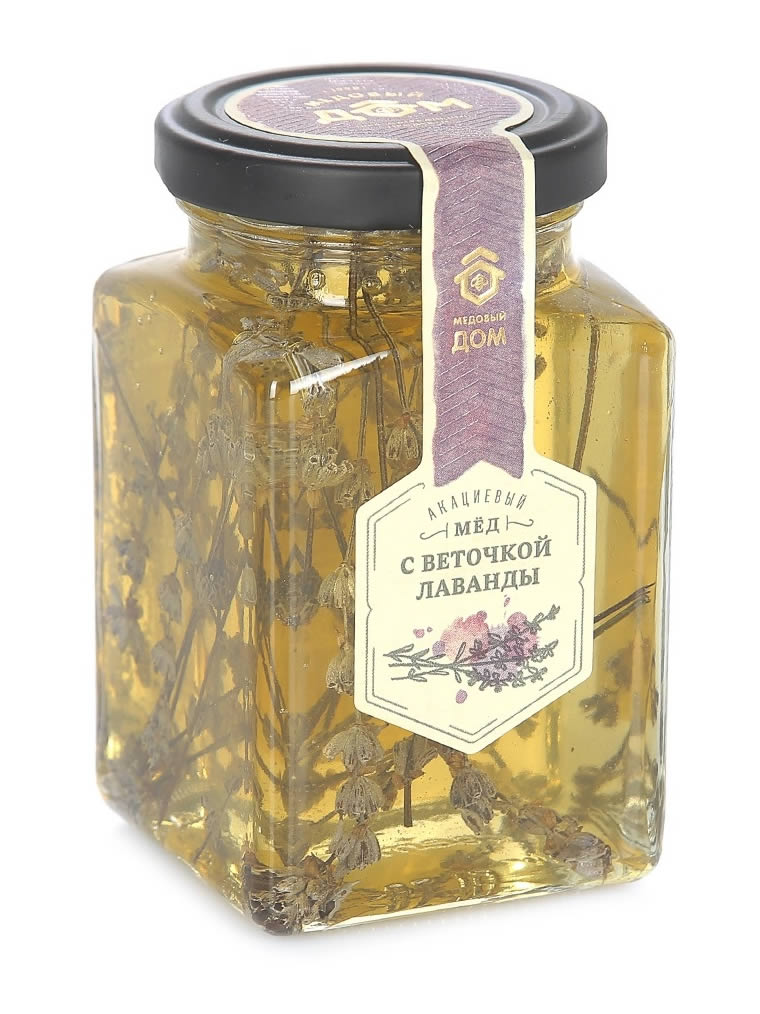 Мёд натуральный акациевый с веточкой лаванды